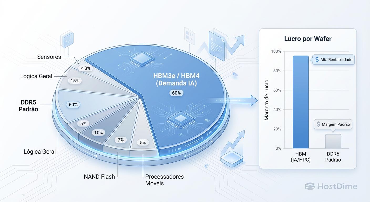 A Economia do Wafer: Por que os fabricantes priorizam HBM em detrimento da sua RAM DDR5.