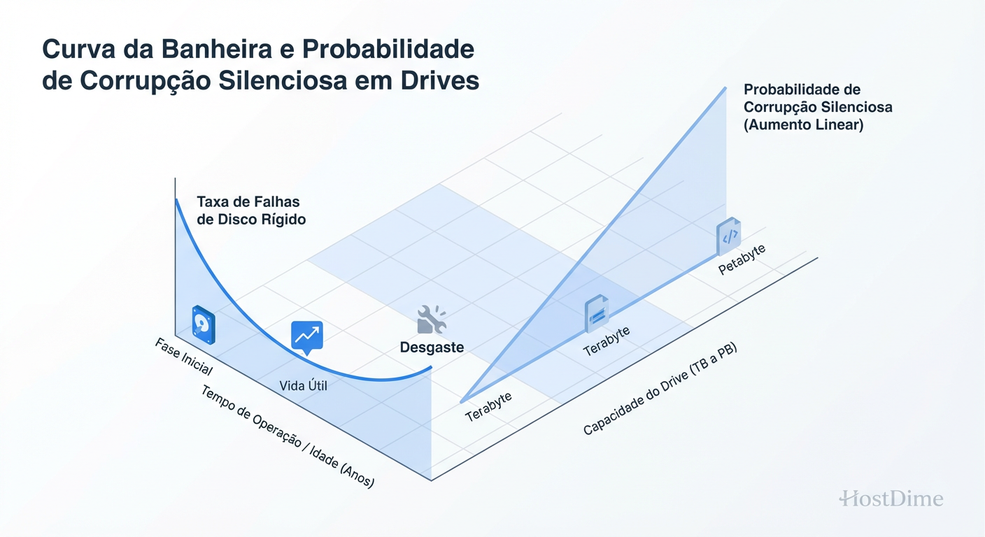 A Probabilidade de Corrupção Silenciosa aumenta linearmente com a capacidade de armazenamento.