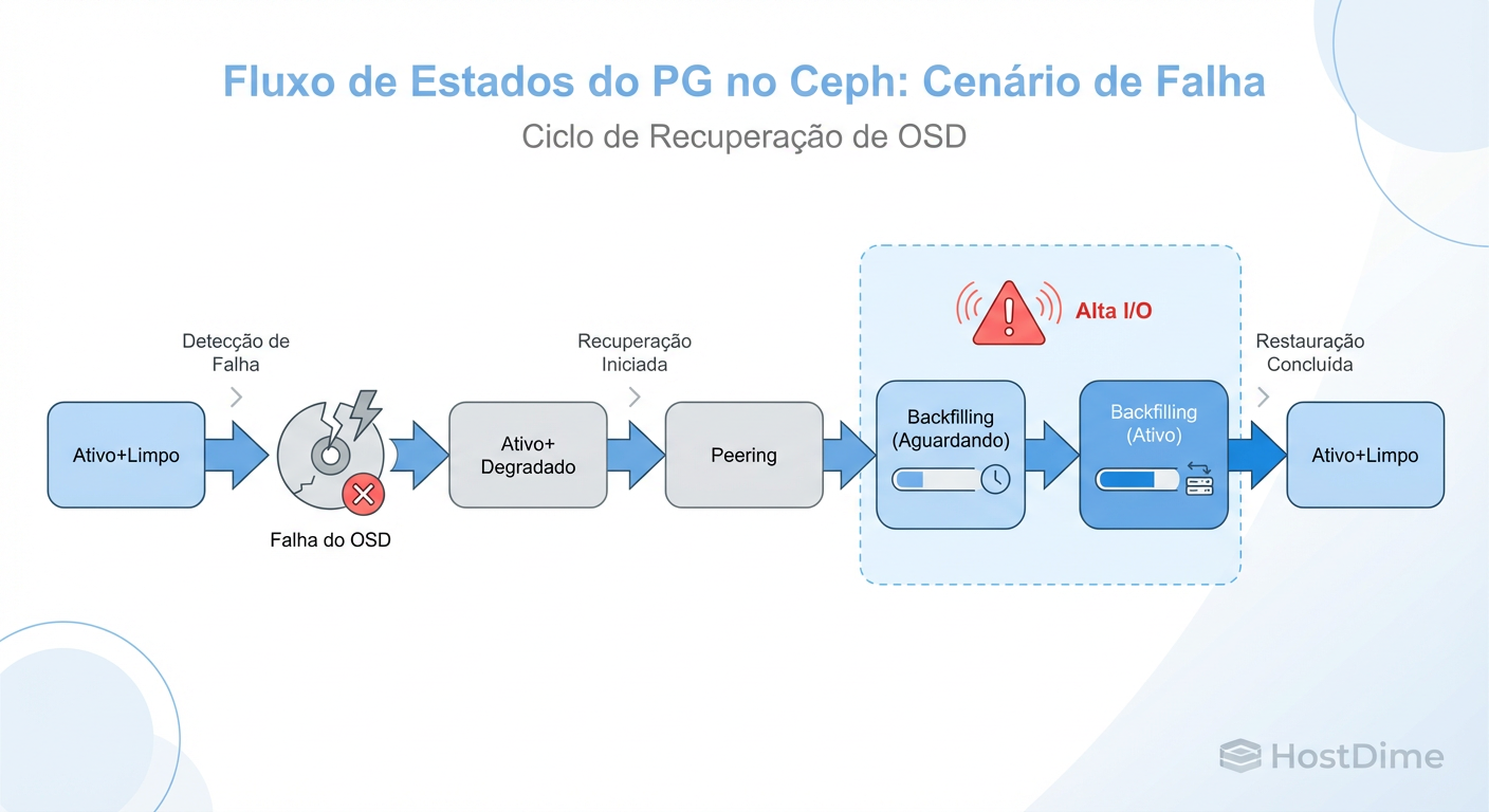 Fluxo de Estados do PG no Ceph: Onde a latência acontece.