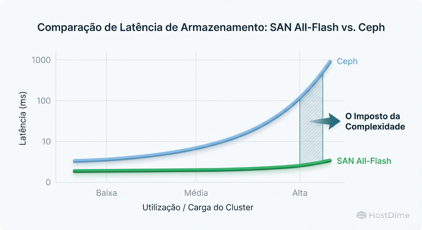 Curva de Latência vs. Carga: Como o comportamento muda quando o sistema é estressado ou entra em recuperação.