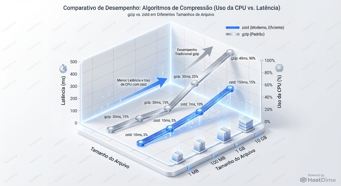 Comparativo entre algoritmos de compressão: CPU vs. Latência.