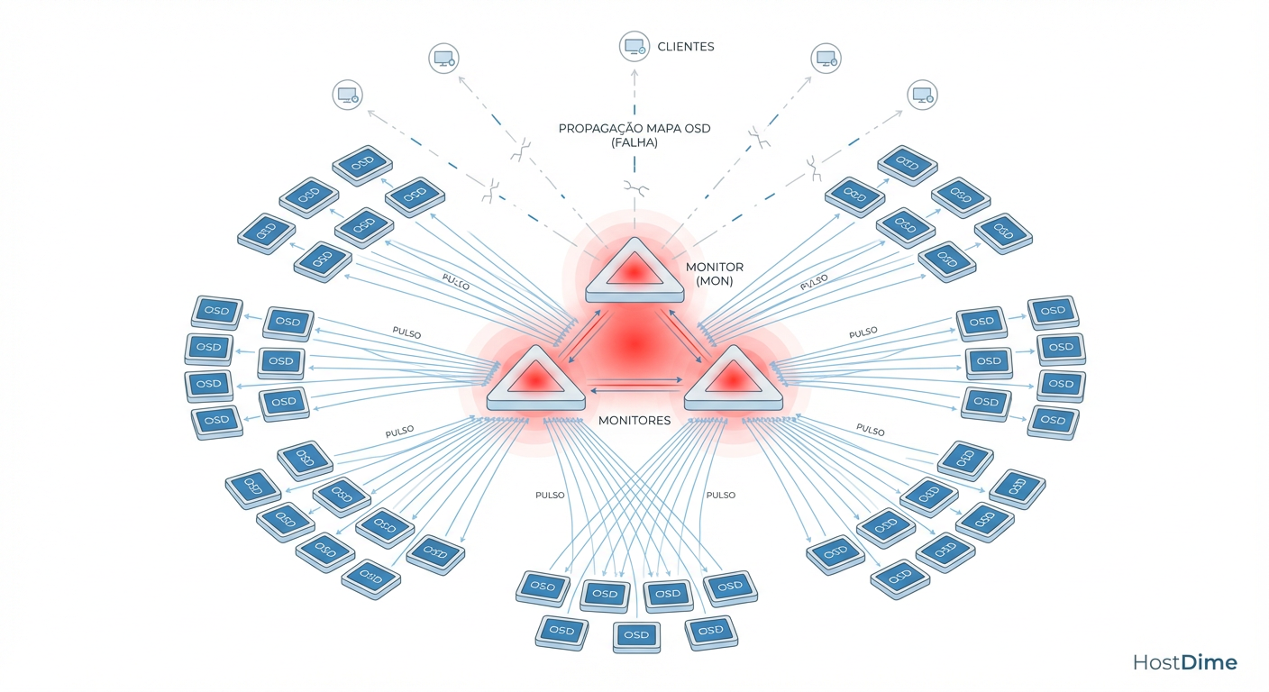 O Ciclo Vicioso do OSDMap: Quanto mais OSDs, maior o mapa e mais pesado o processo de atualização via Paxos nos Monitores.