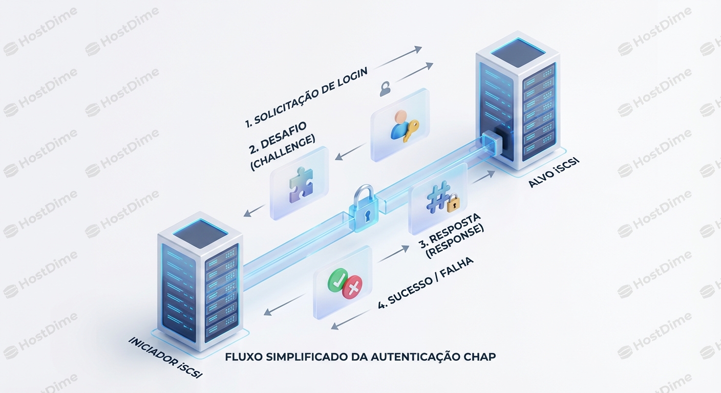 Fluxo simplificado da autenticação CHAP no iSCSI.