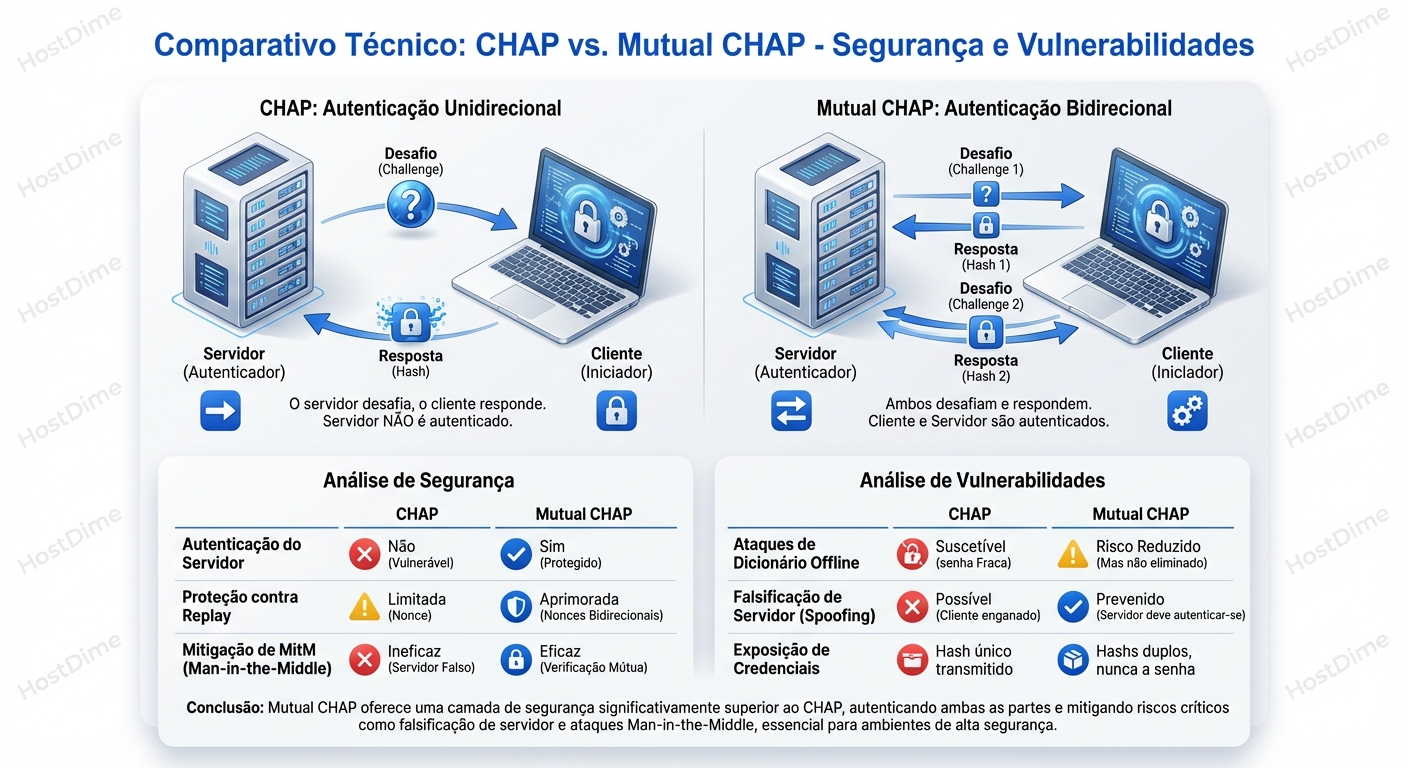 Comparativo entre CHAP e Mutual CHAP: Segurança e Vulnerabilidades.
