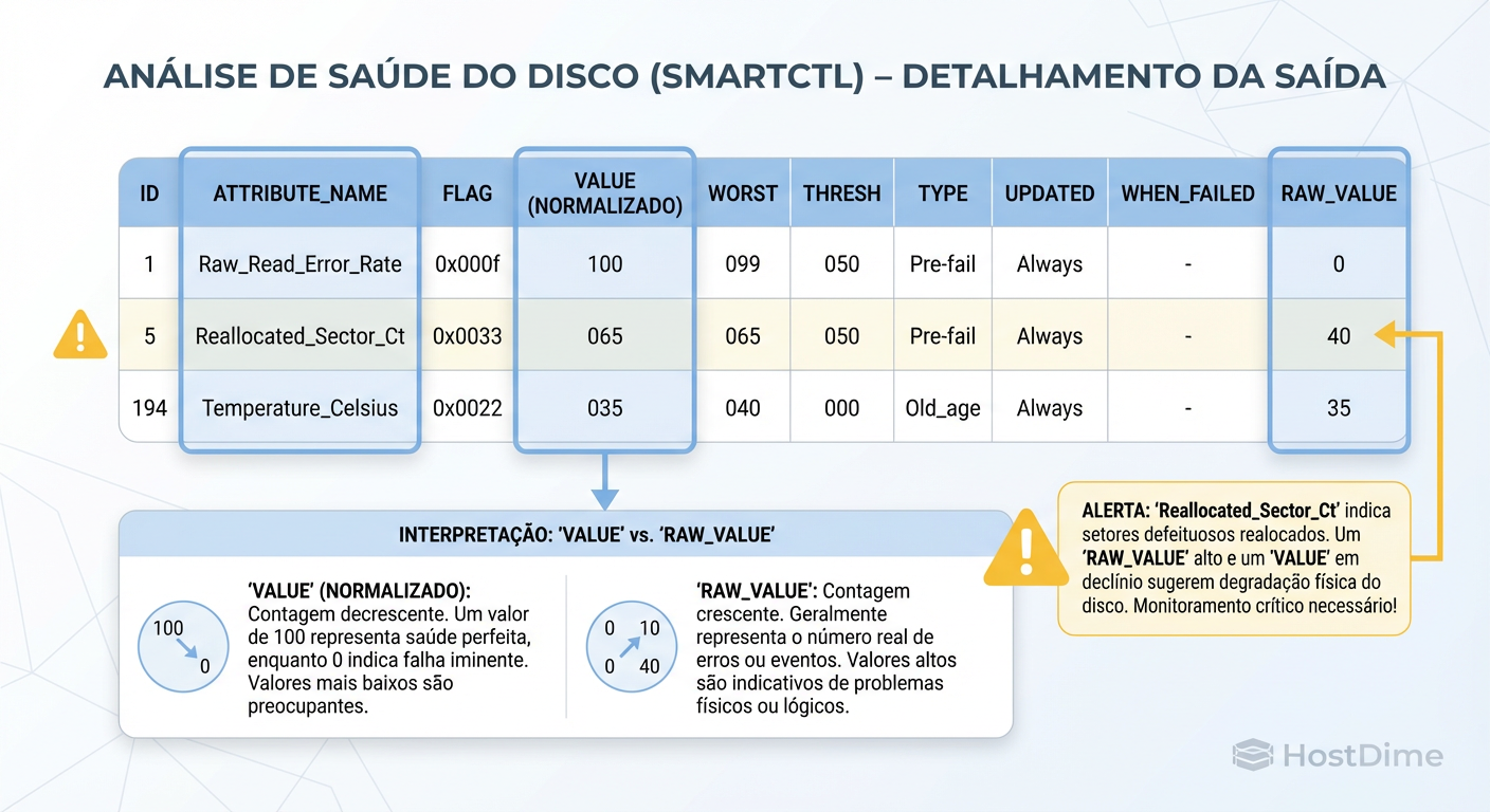 Decifrando a Tabela SMART: O perigo de olhar apenas para o valor normalizado e ignorar a contagem bruta de erros.