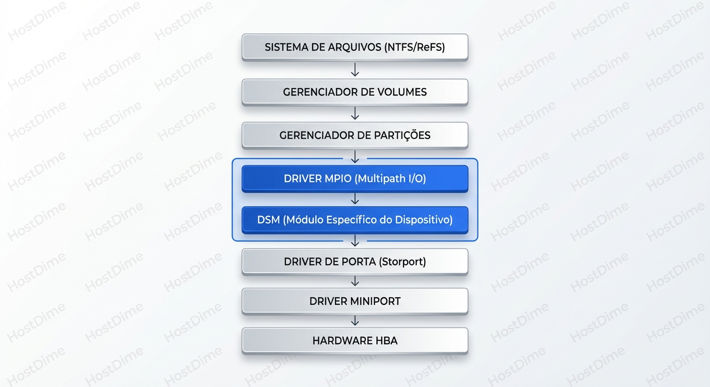 A Pilha de Armazenamento do Windows: O papel crucial do DSM (Device Specific Module) na decisão de roteamento de I/O antes de atingir o hardware.