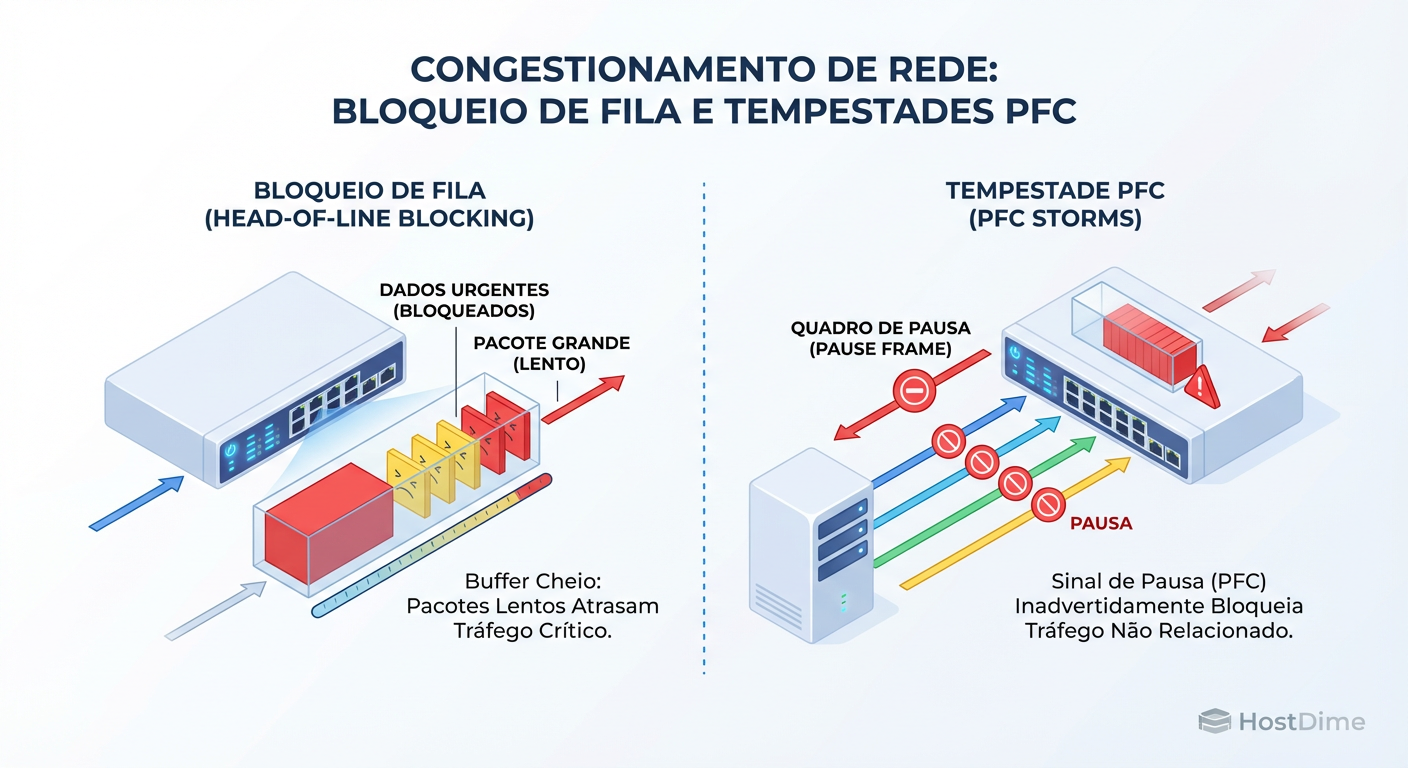 O Custo Oculto do RoCE: Como o Flow Control (PFC) pode transformar um pico de tráfego em uma paralisação da rede.