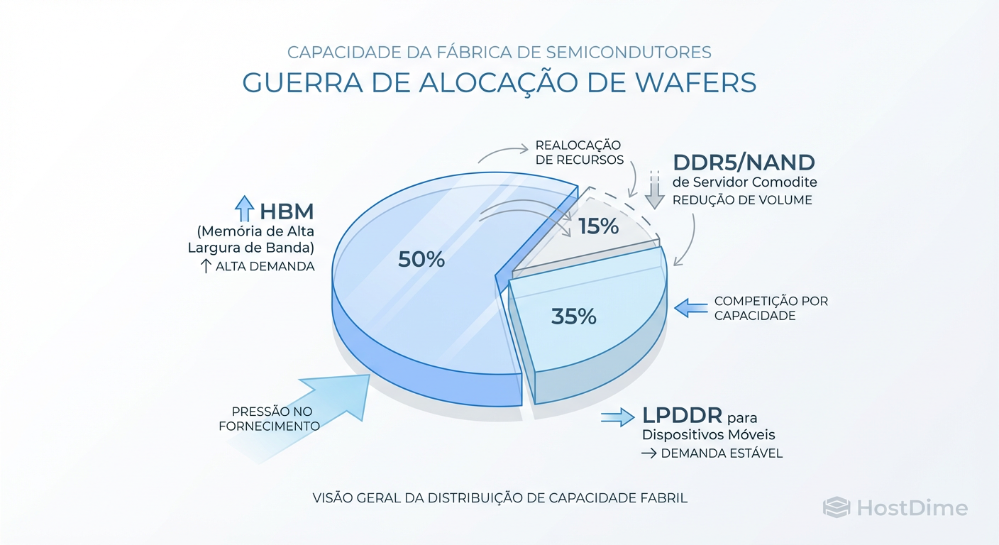 O conflito de alocação de Wafers: Como a demanda por HBM para IA canibaliza a produção de memórias para servidores convencionais.