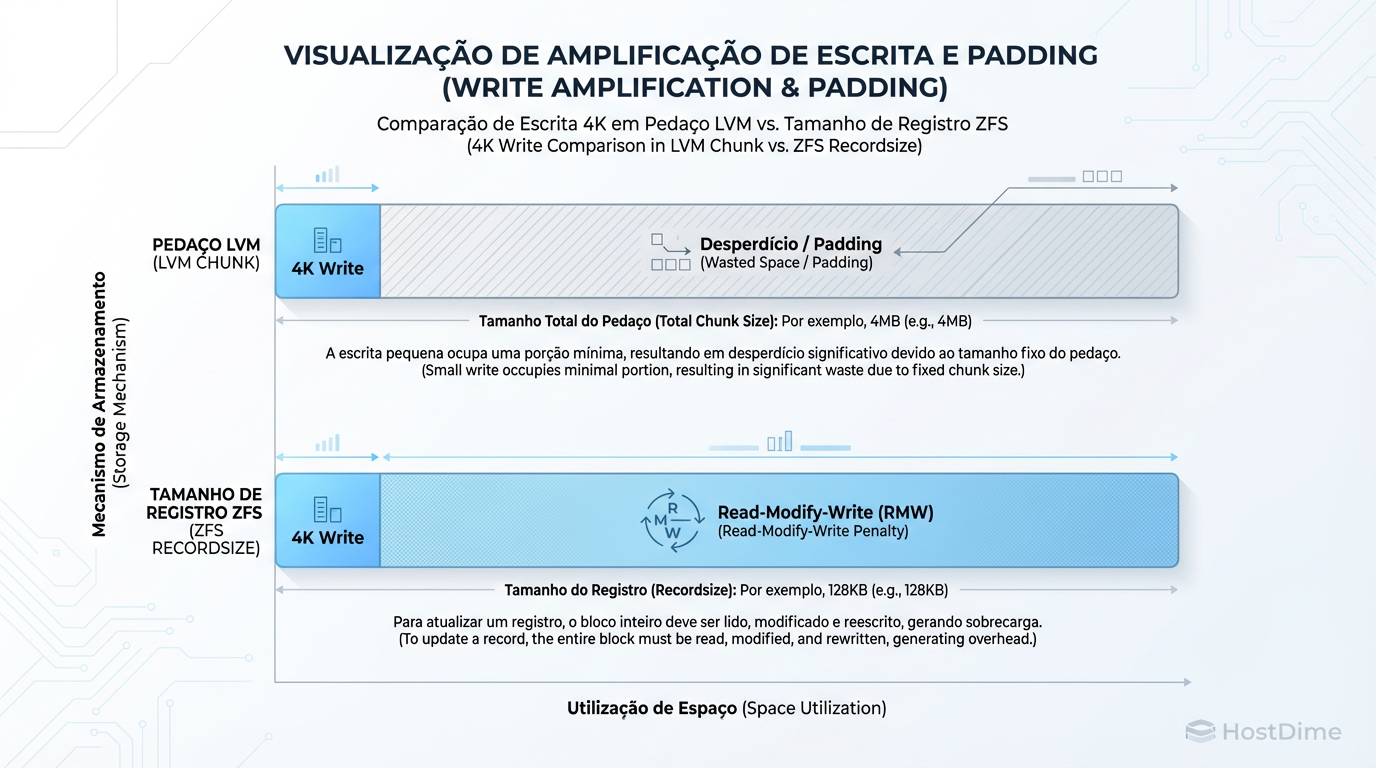 O problema do 'Padding': Como o volblocksize do ZFS mal configurado pode duplicar o espaço ocupado e matar a performance em bancos de dados.