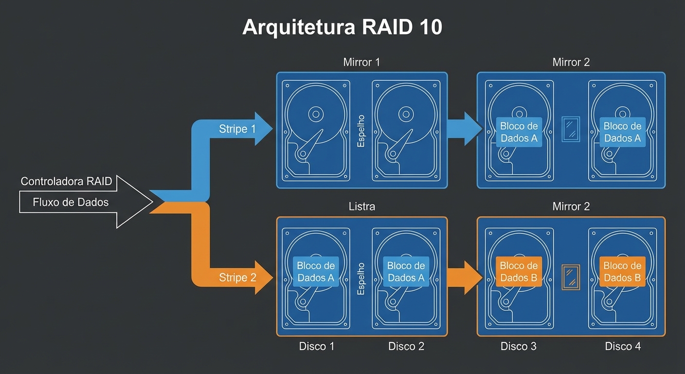 Diagrama explicativo: RAID 10: por que é o “queridinho” em produção