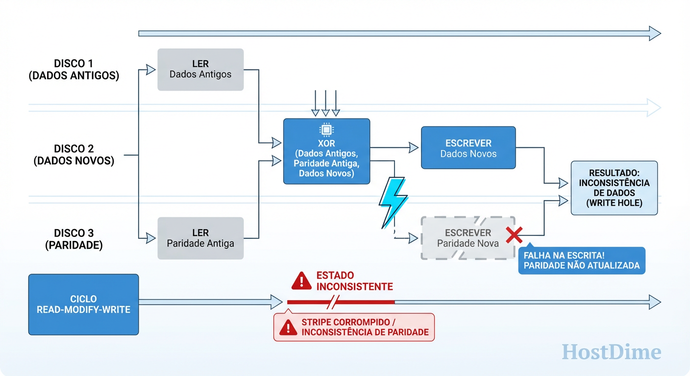 A Quebra da Atomicidade: O momento exato onde a paridade se desvincula dos dados reais.