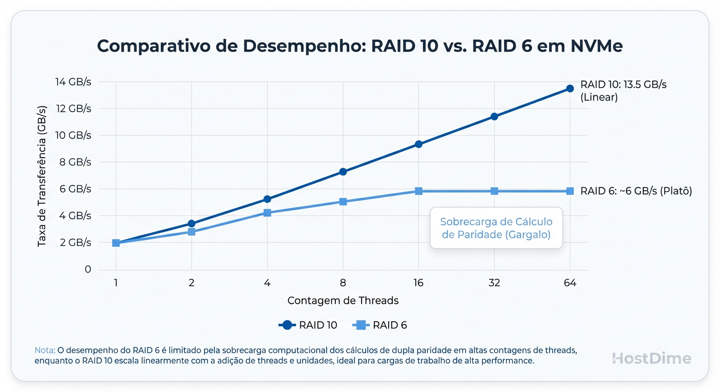 A Parede de Paridade em NVMe: CPUs modernas engasgam calculando checksums de RAID 5/6 antes de saturarem a banda dos SSDs.