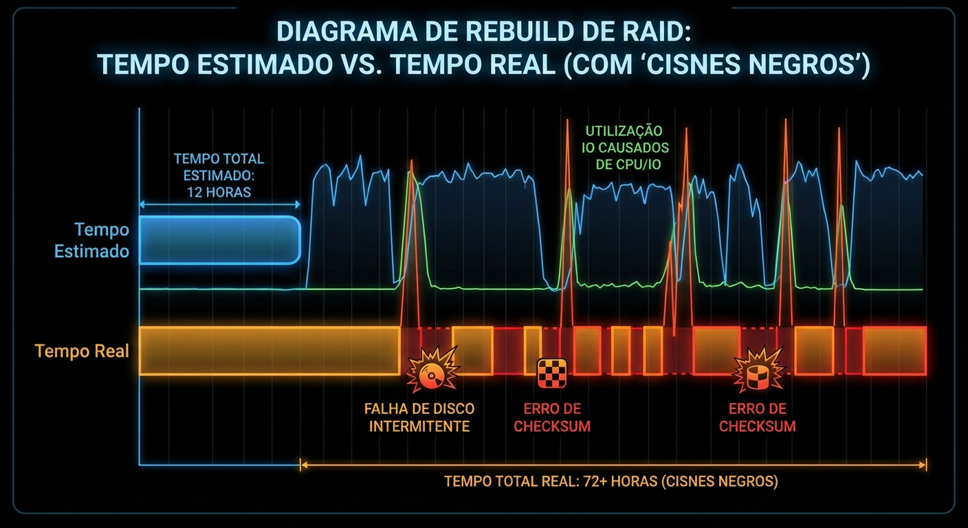 Diagrama: Rebuild de RAID: como estimar tempo e impacto