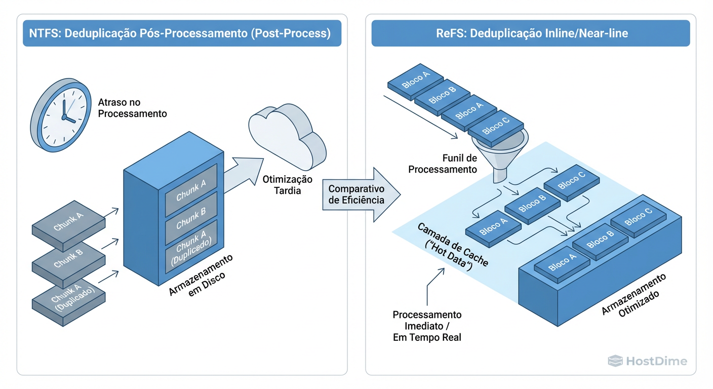 Arquitetura de Deduplicação ReFS no Windows Server 2026: O tratamento de dados quentes vs. frios.