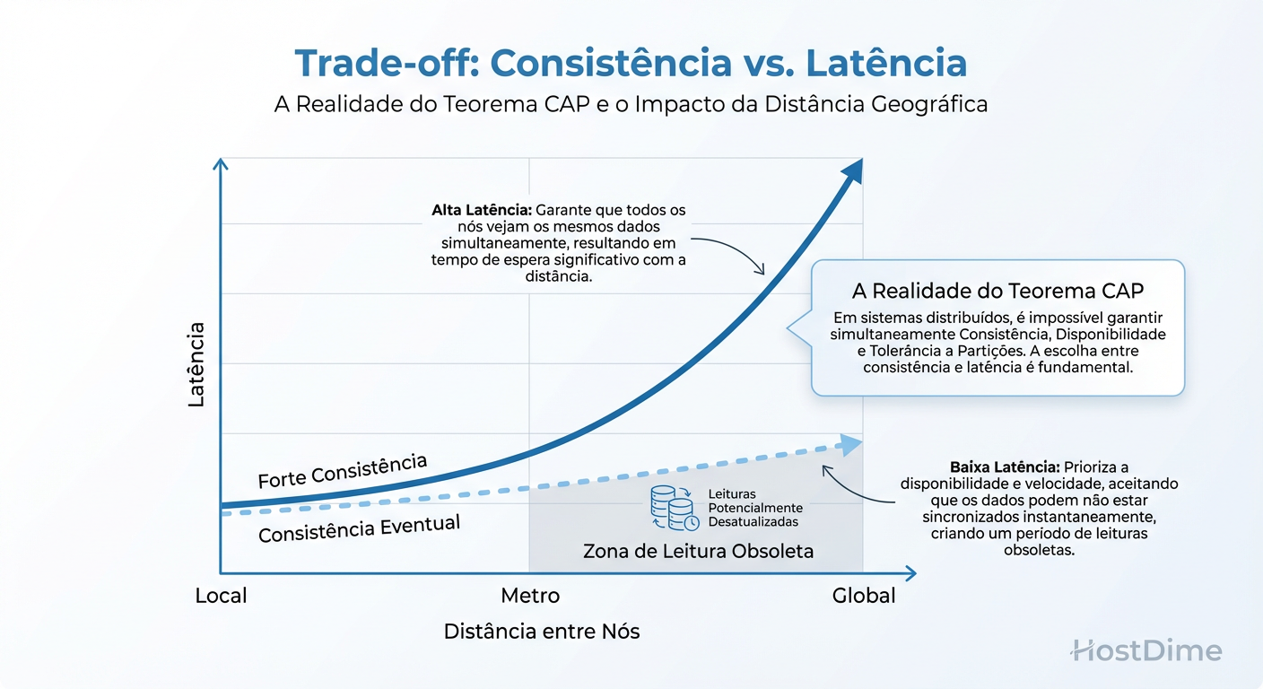 O Custo da Verdade: A relação inevitável entre consistência forte e latência de rede.