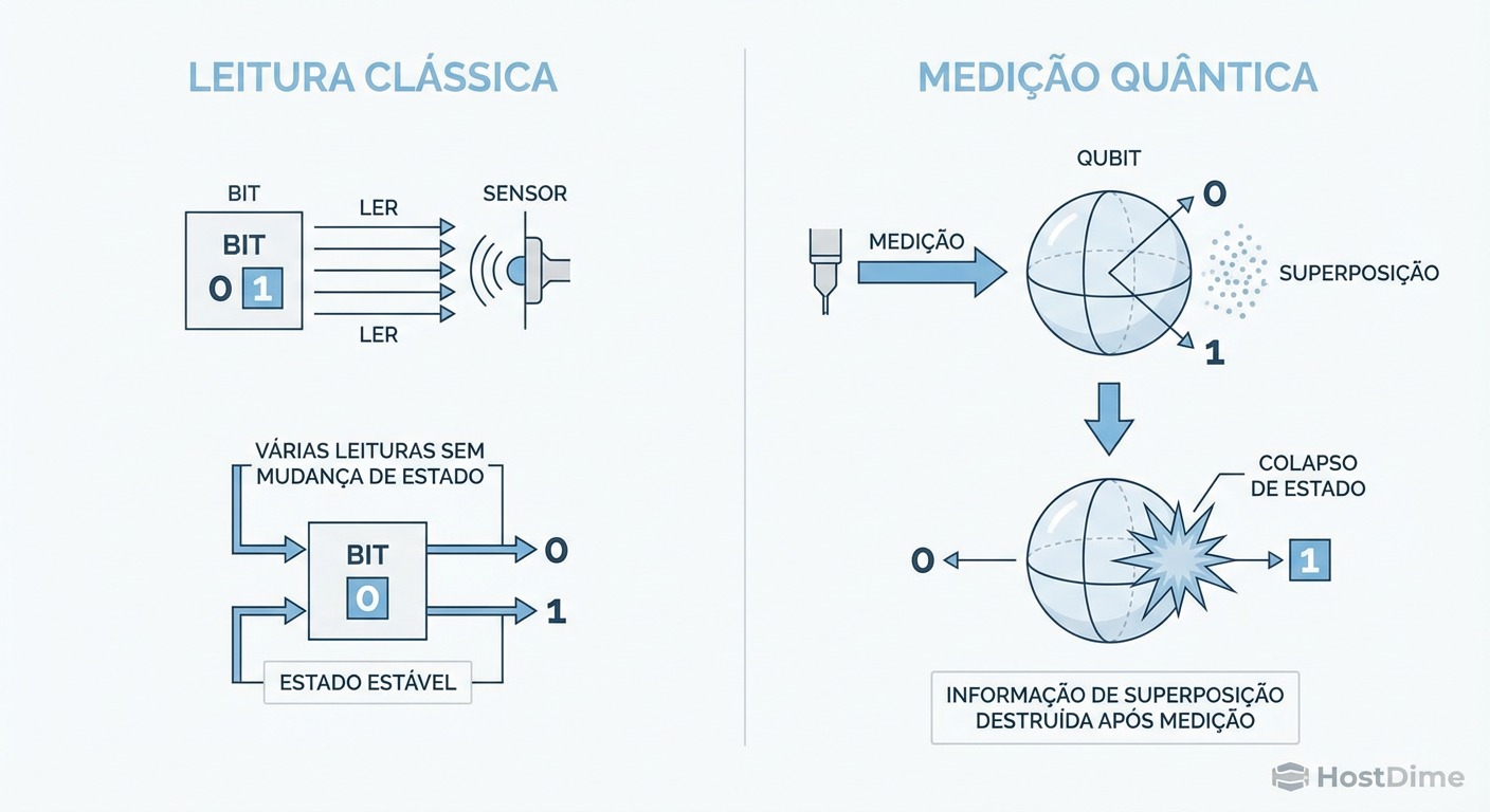 O Colapso da Função de Onda: Por que ler um dado quântico altera fundamentalmente o dado armazenado.