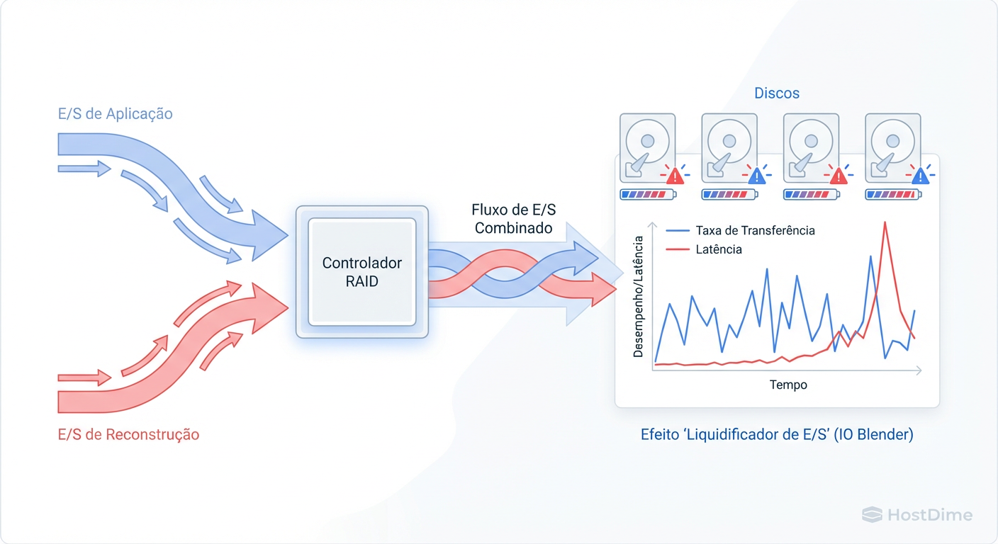 O Efeito Liquidificador: Como o IO de Reconstrução compete com a Aplicação, gerando latência.
