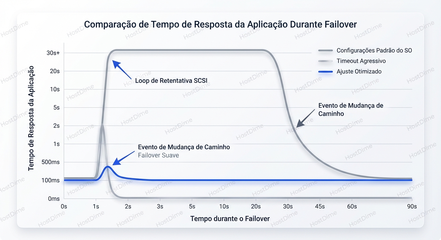 Impacto dos parâmetros de timeout na latência percebida pela aplicação durante um evento de failover.