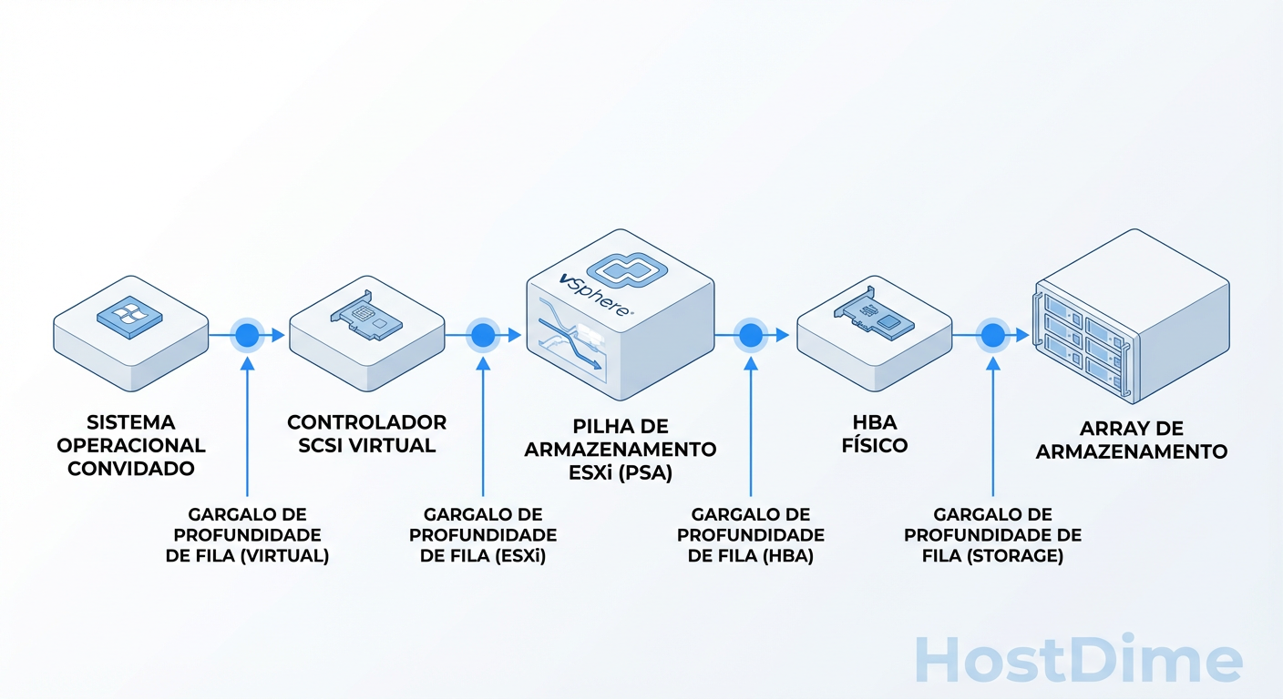 O funil de I/O: Onde a latência realmente acontece no stack do vSphere.