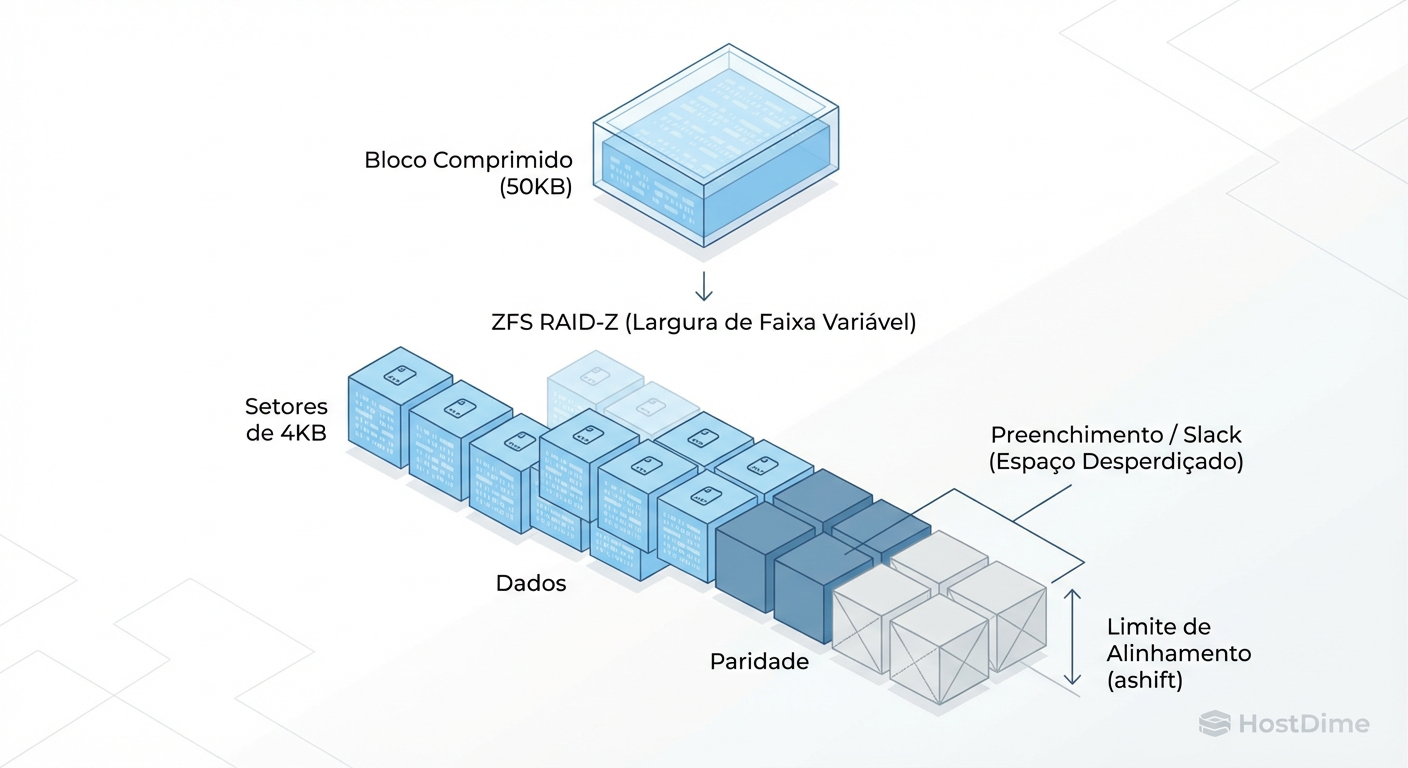 O Efeito Padding no RAID-Z: Onde a compressão pode perder eficiência devido ao alinhamento de setores (ashift).