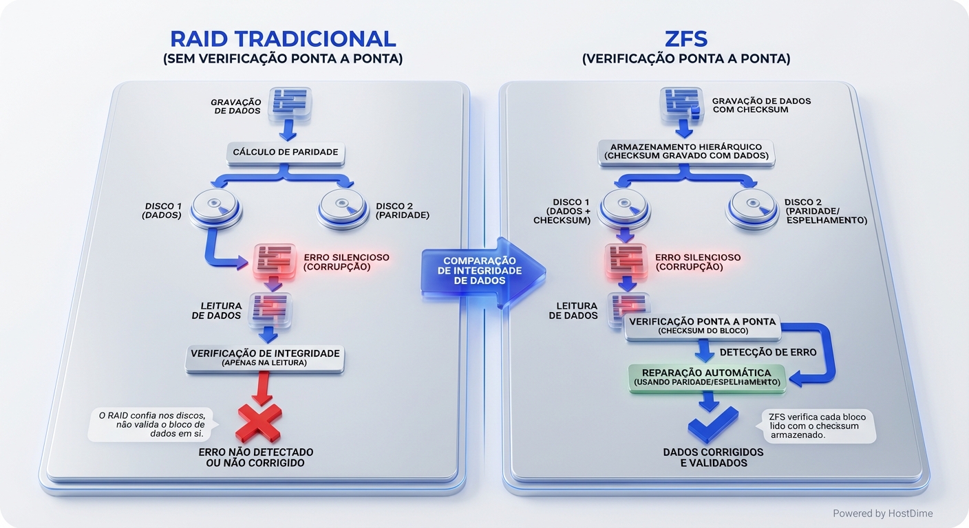 Integridade de dados: checksum em RAID vs ZFS.
