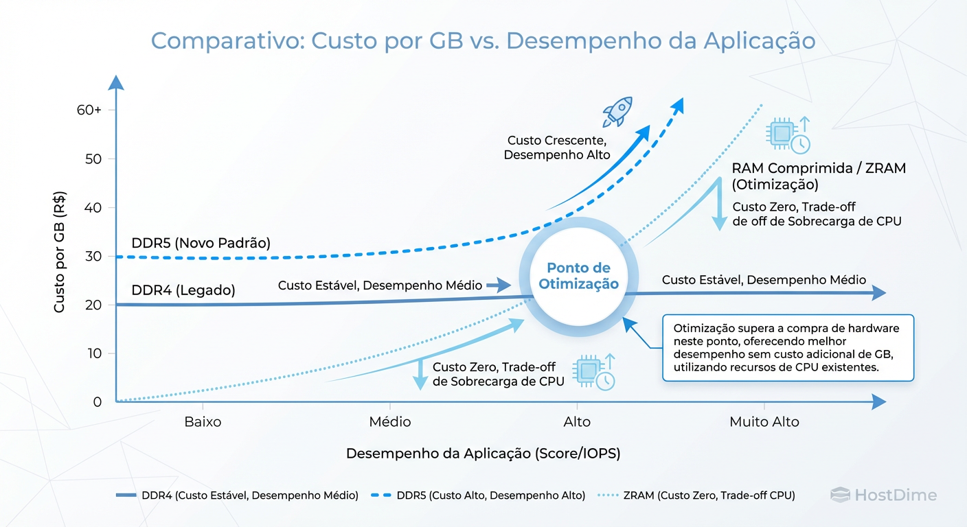 Trade-offs de Sobrevivência: Onde o custo da CPU para compressão (ZRAM) supera o custo financeiro de nova DDR5.