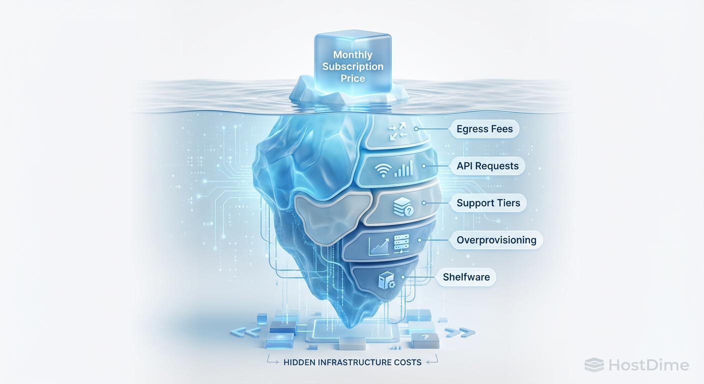 Fig 2. O Iceberg do TCO: Os custos ocultos que os modelos de Bundle e Assinatura simples muitas vezes mascaram.