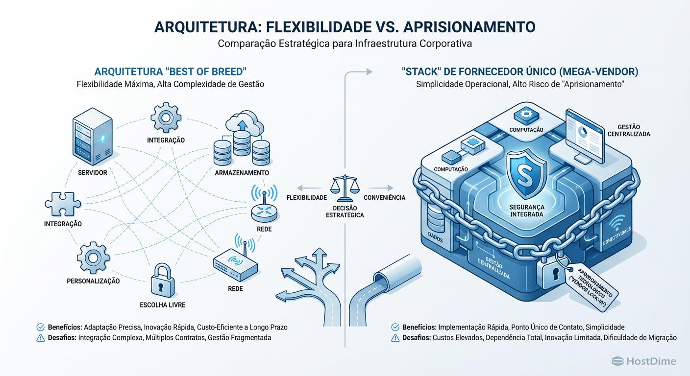 Fig 2. O Dilema do CIO: A simplicidade operacional do 'Full Stack' versus o risco comercial do Lock-in extremo.