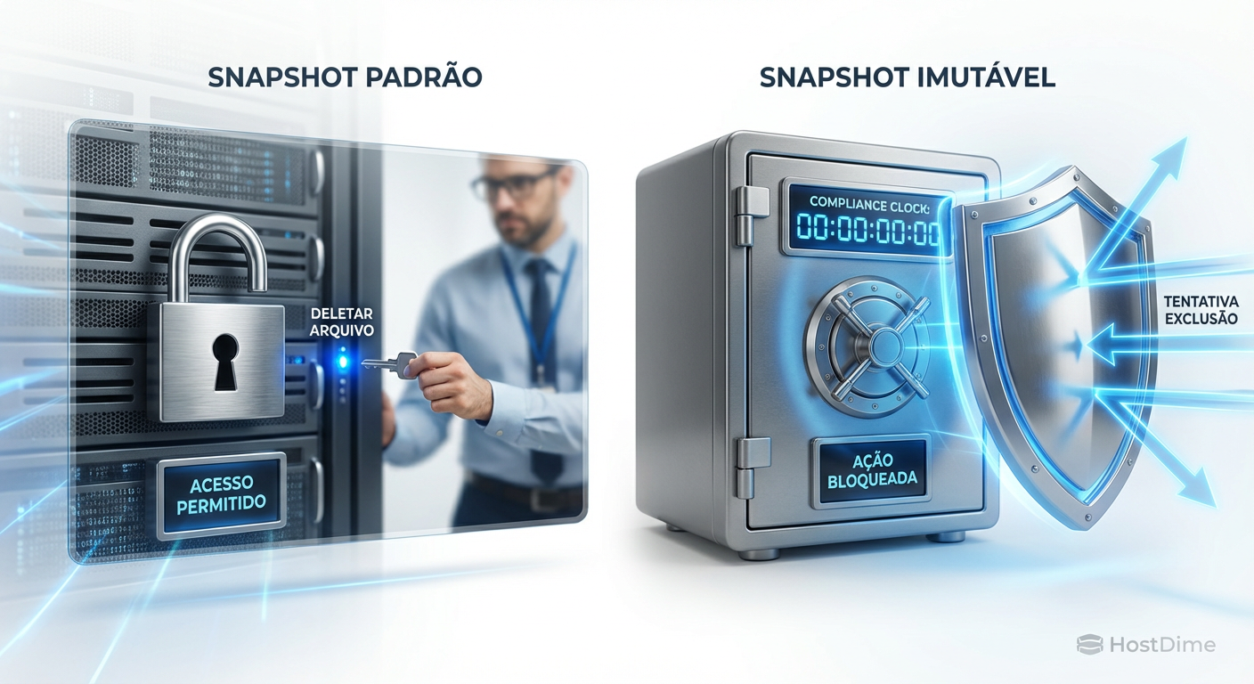 A diferença arquitetural entre proteção lógica padrão e imutabilidade baseada em tempo.