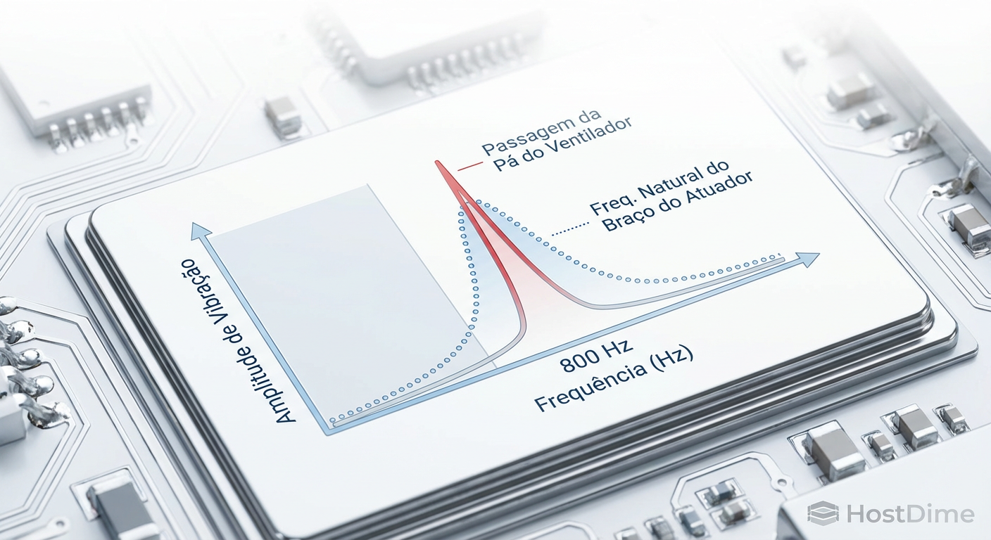 Fig 1. O alinhamento fatal: Onde a frequência de passagem das pás encontra a ressonância do atuador.