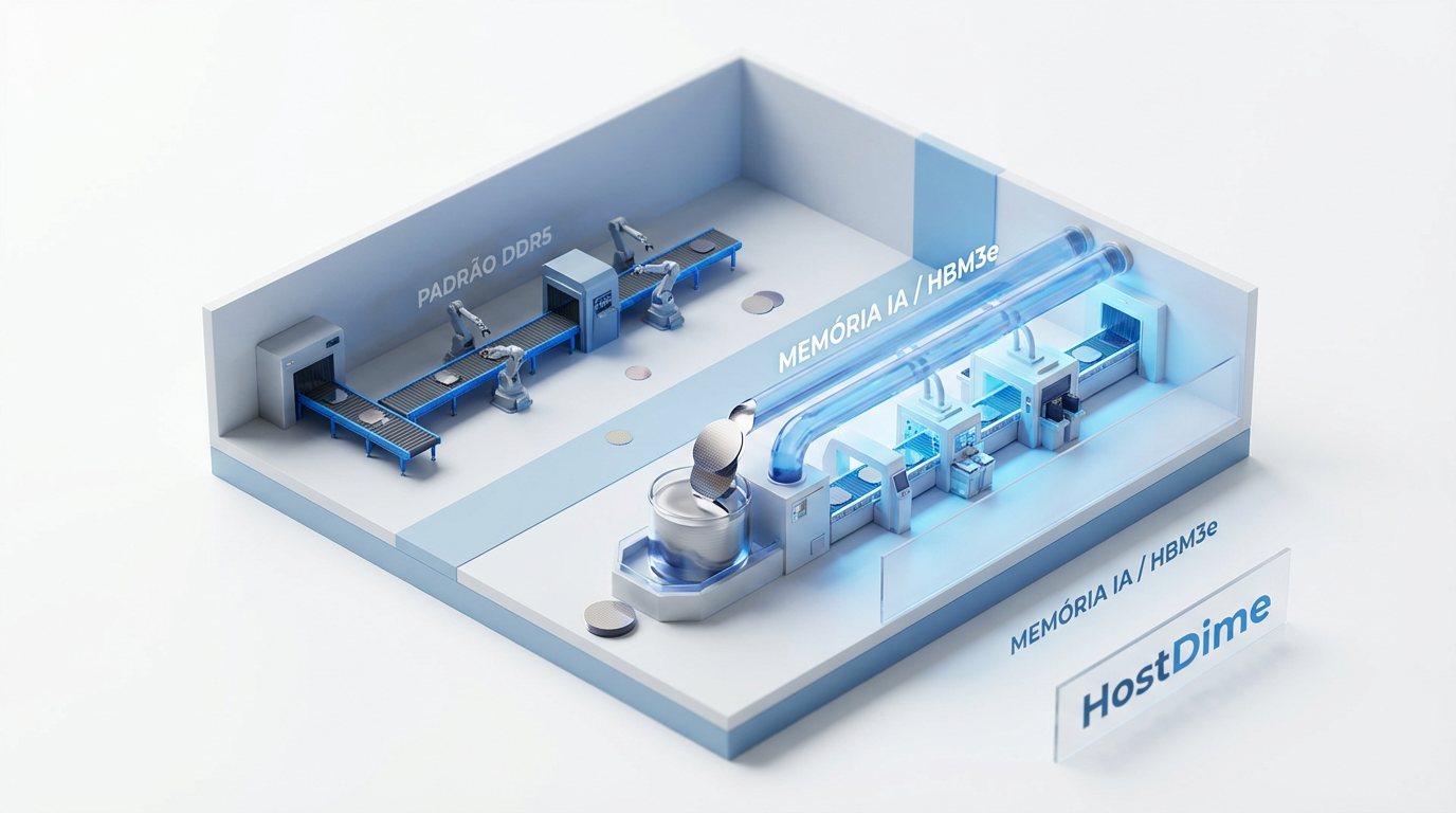A realocação física das linhas de fabricação: O domínio da HBM sobre a capacidade produtiva de DRAM padrão.