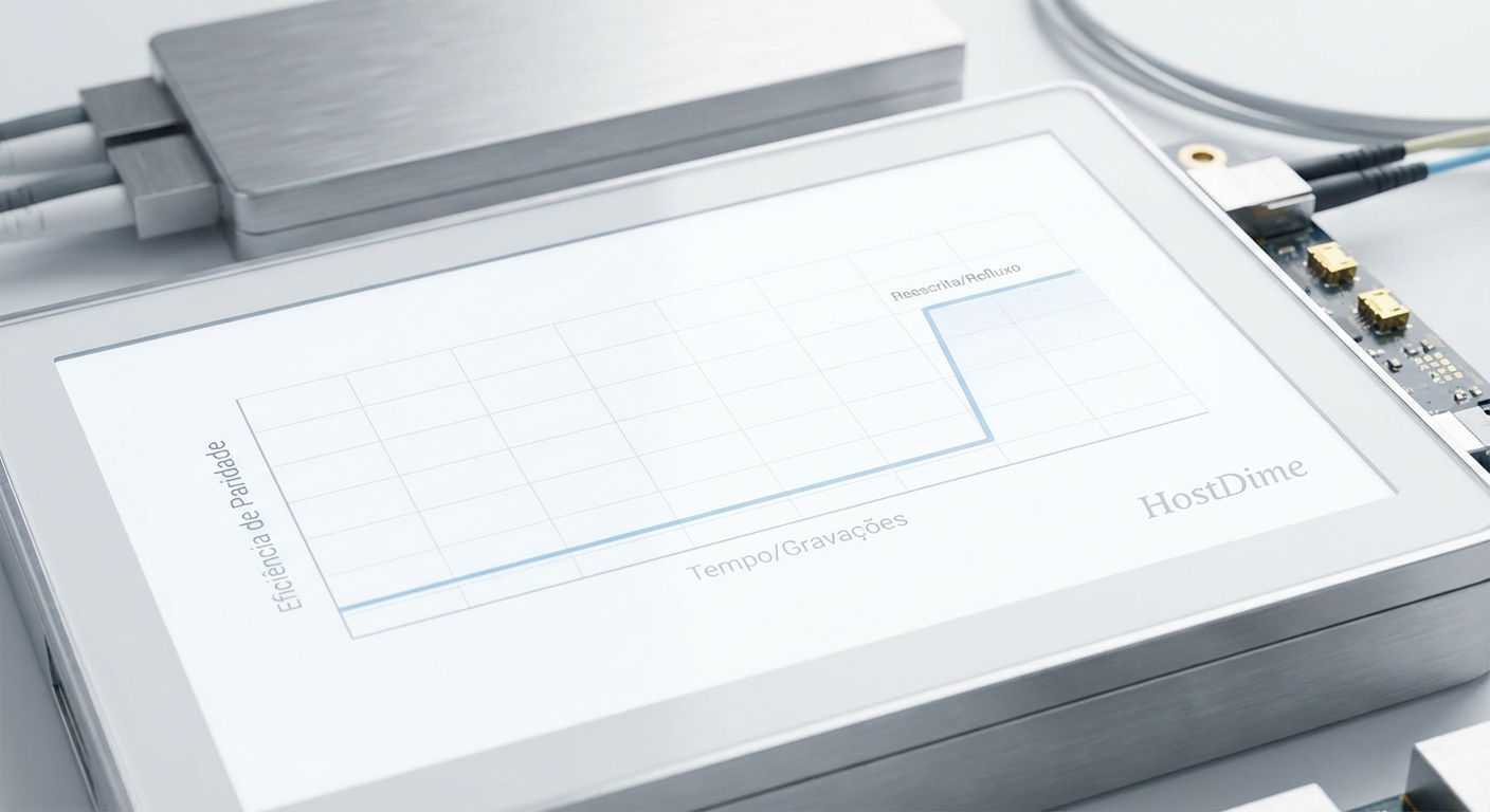 Fig. 3: A curva de eficiência de paridade. A expansão traz capacidade bruta, mas a eficiência só sobe com a reescrita dos dados.