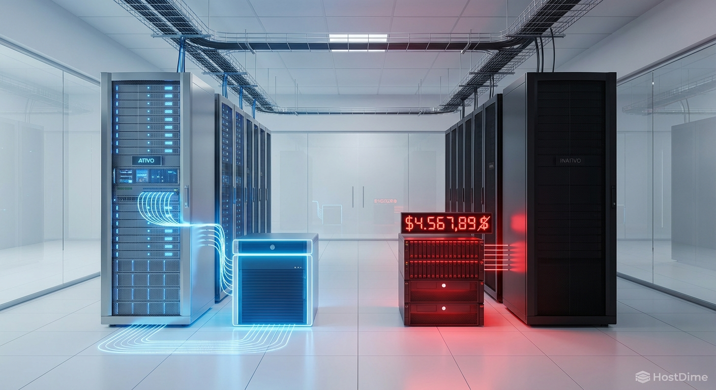Ilustração conceitual mostrando servidores desligados enquanto seus volumes de armazenamento continuam ativos e gerando custos.
