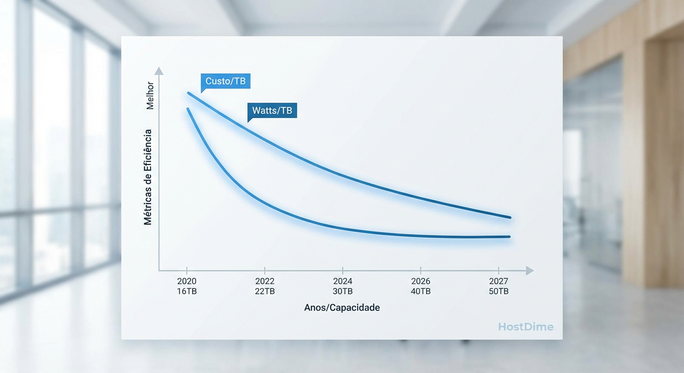 Fig 2. A curva de eficiência: O impacto direto da densidade de área no TCO do datacenter.