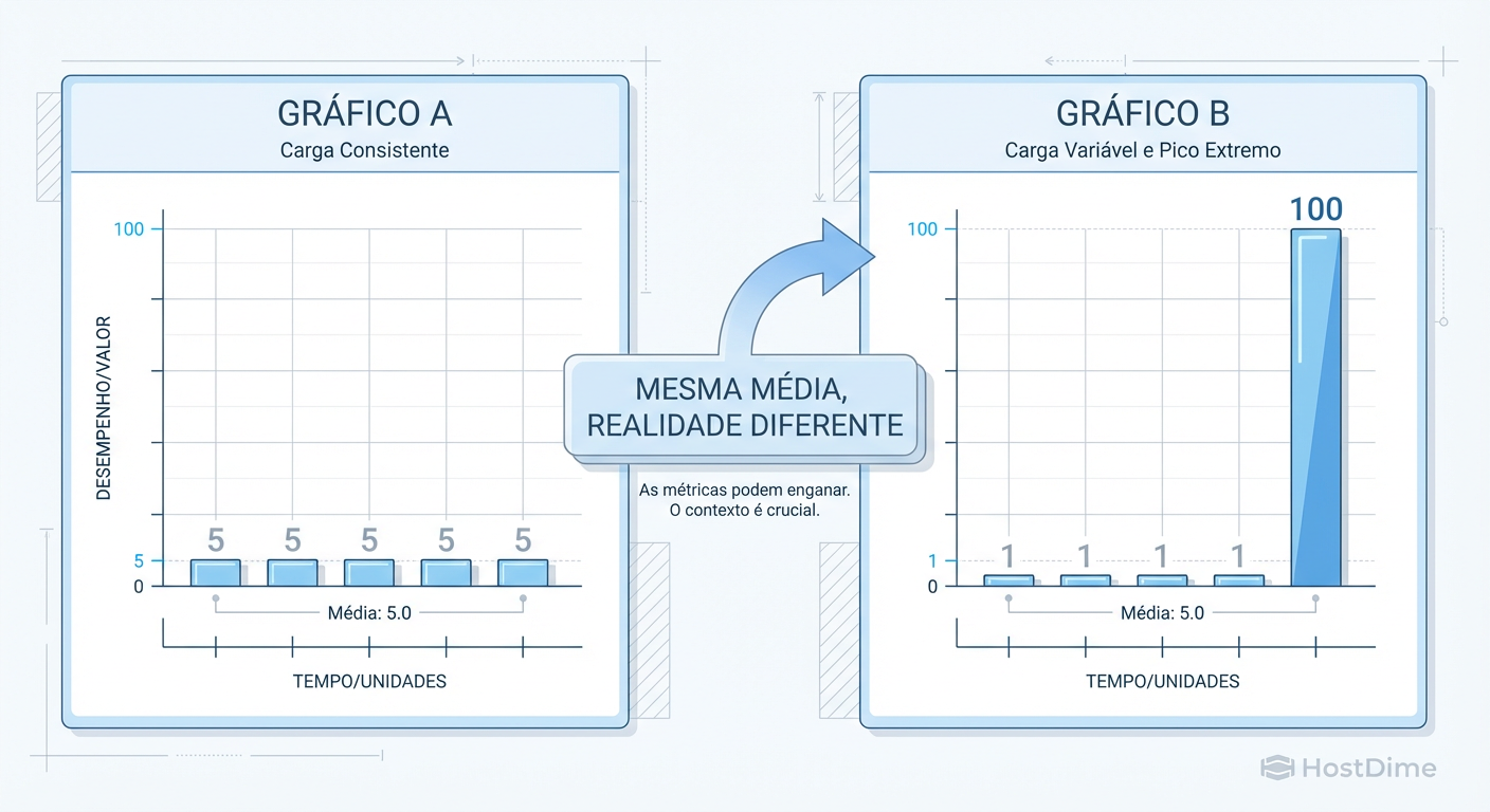 A ilusão estatística: Dois cenários com a mesma latência média, mas comportamentos operacionais opostos.