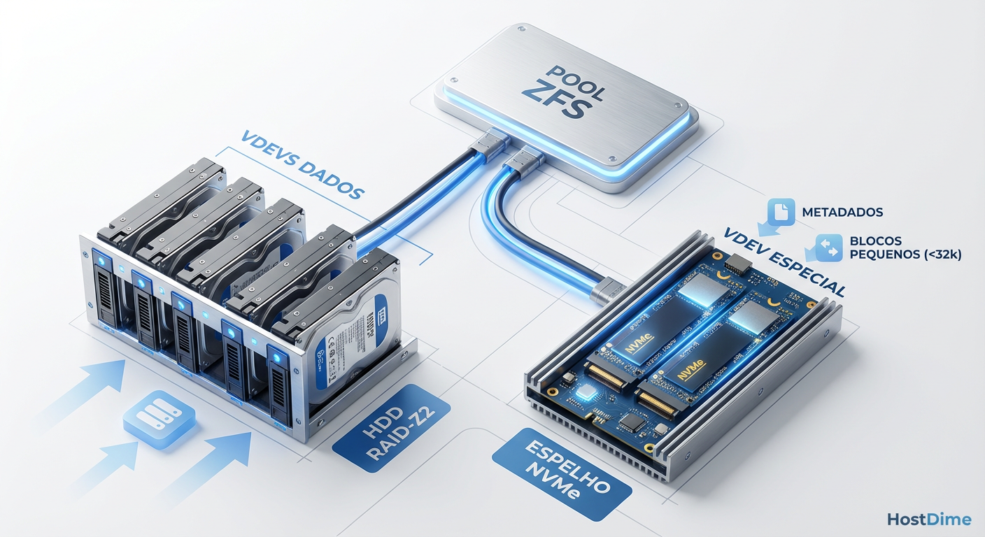 Fig 2. Anatomia de um Pool Híbrido com Allocation Classes: Separação física de dados sequenciais e metadados aleatórios.