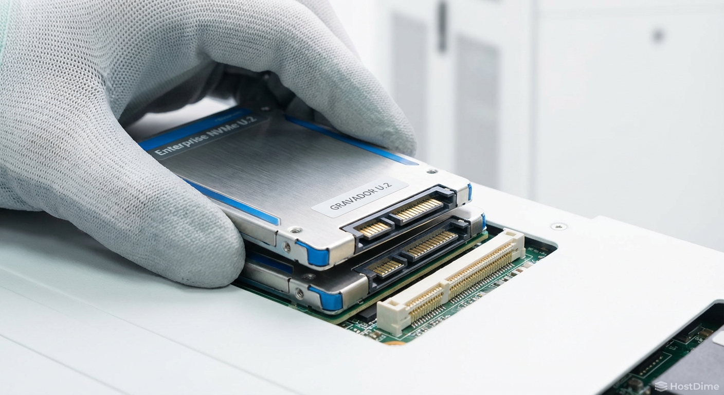 Fig. 4: Instalação física de drives NVMe/SSD. A redundância (RAID 1) é obrigatória para proteger a integridade do pool.