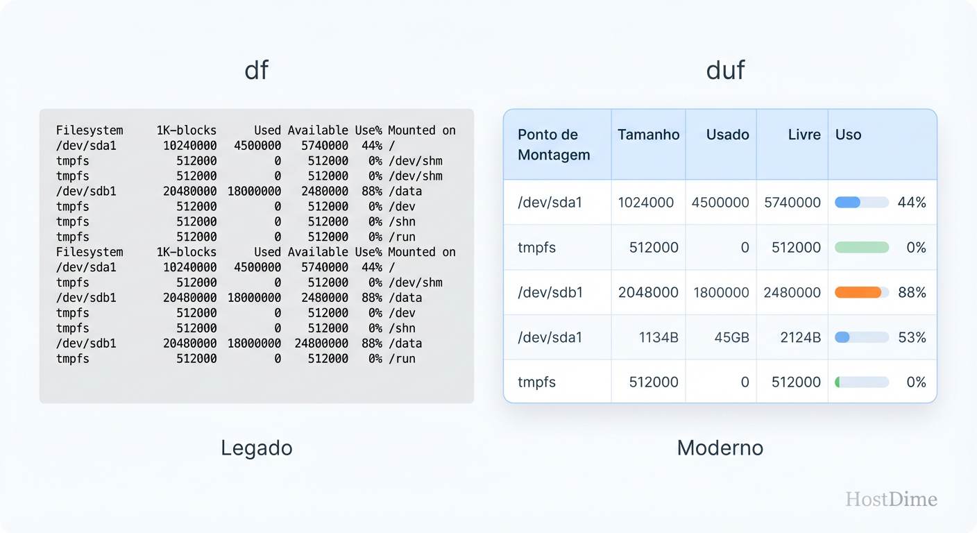 Fig. 1: A legibilidade imediata do duf evita erros de interpretação em crises de disco cheio.
