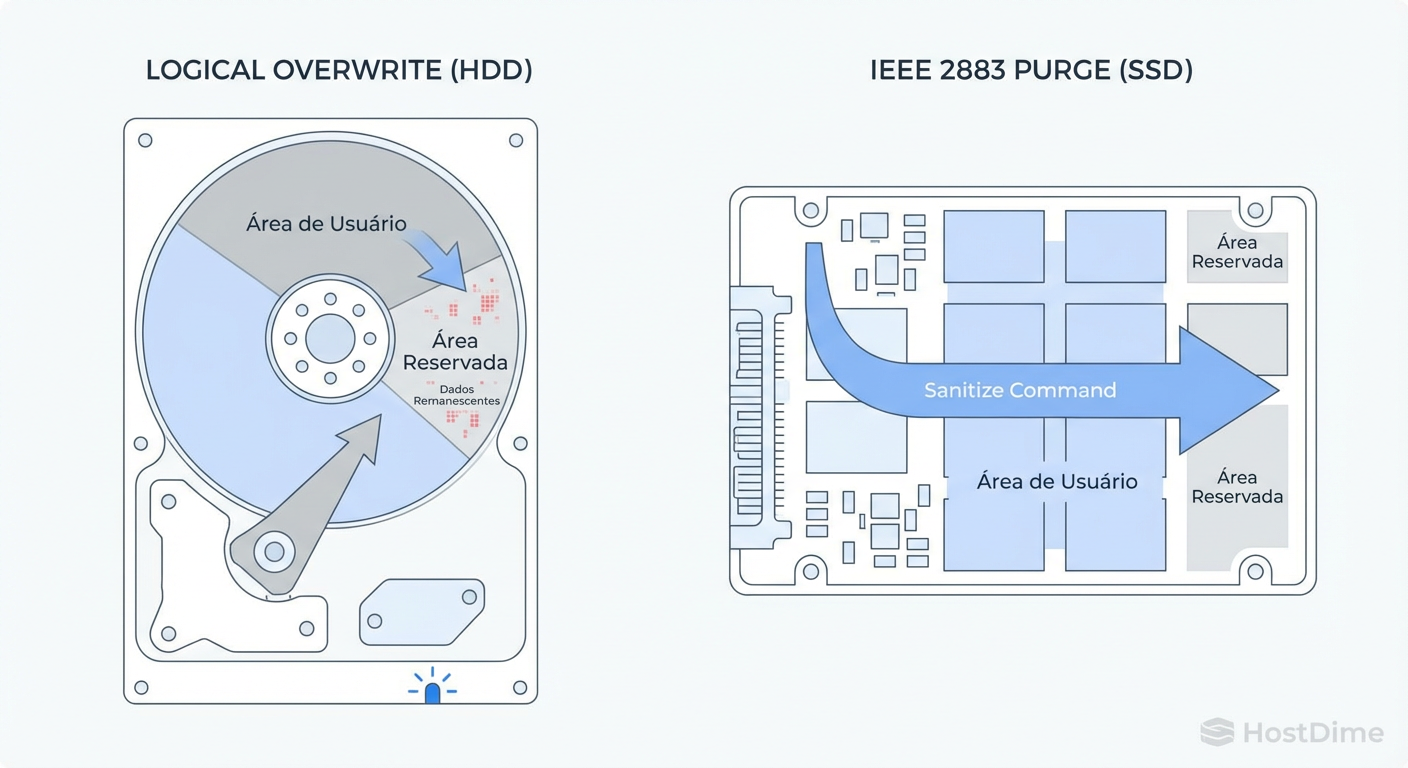 Fig. 1: A falha da sobreescrita tradicional em atingir áreas reservadas pelo controlador do SSD.