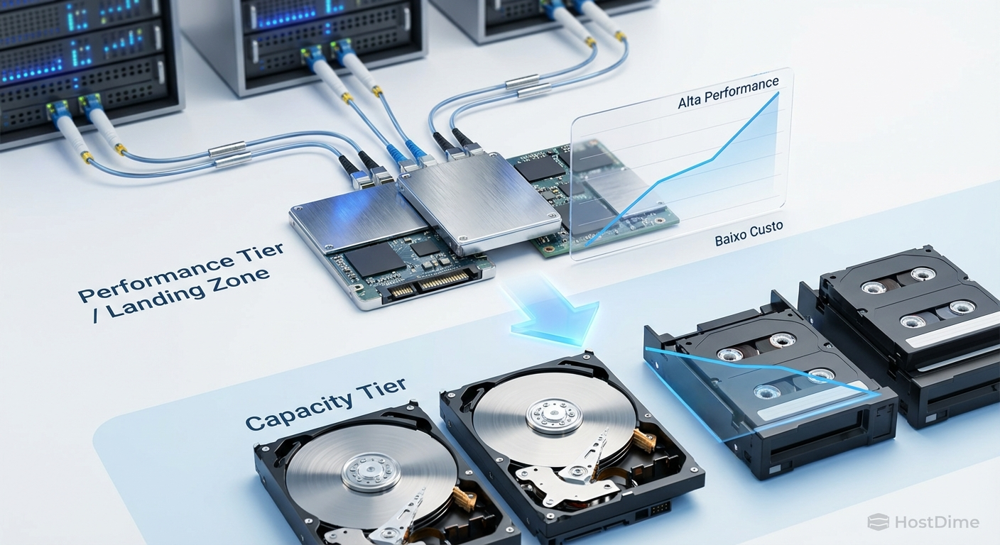 Diagrama lógico da arquitetura NVMe: A distinção crítica entre Namespaces anexados (visíveis ao SO) e não anexados (invisíveis, mas contendo dados).