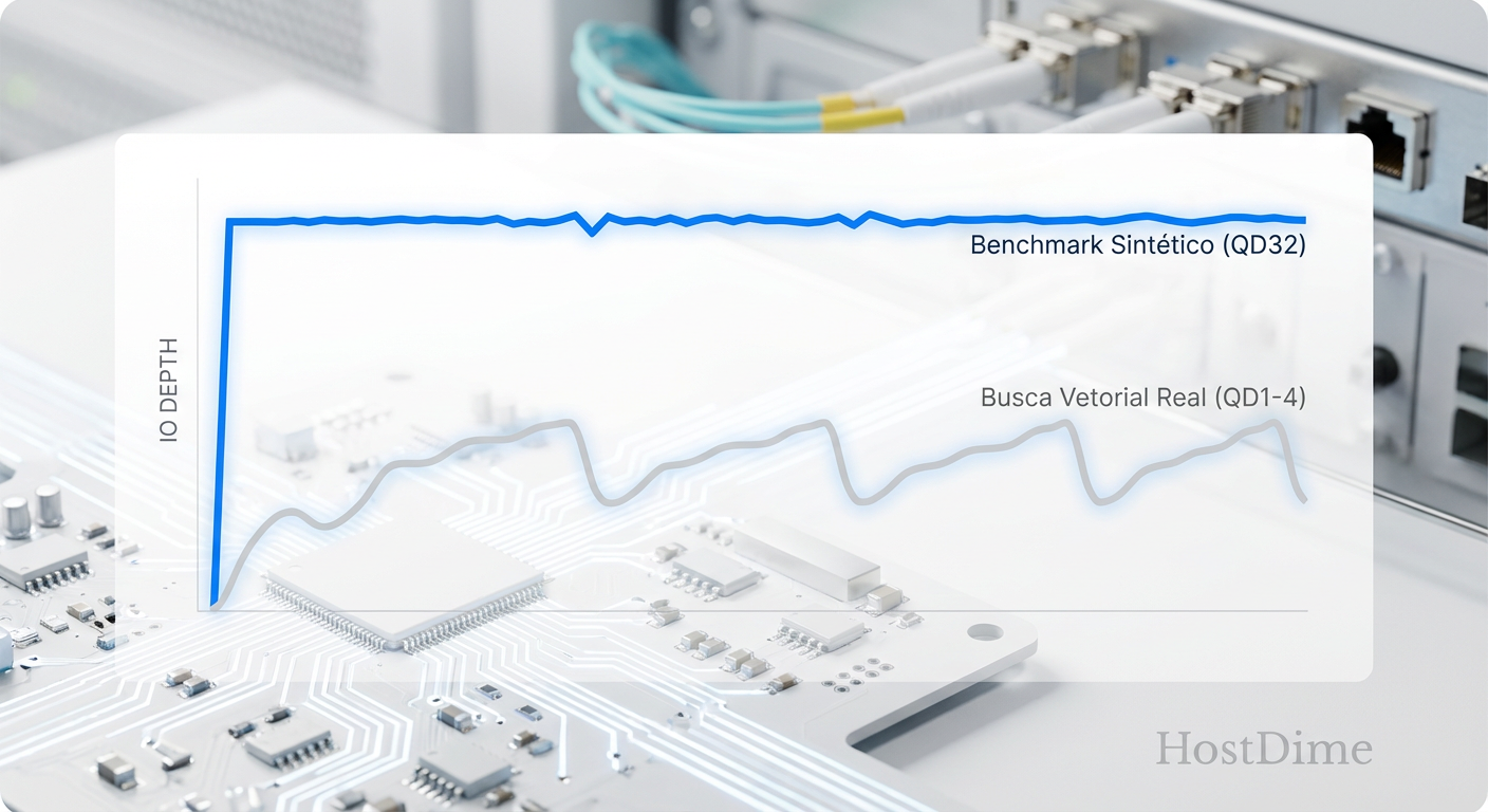 Fig. 2: A ilusão da largura de banda. Buscas vetoriais raramente saturam o barramento, tornando a latência em baixa QD o fator crítico.