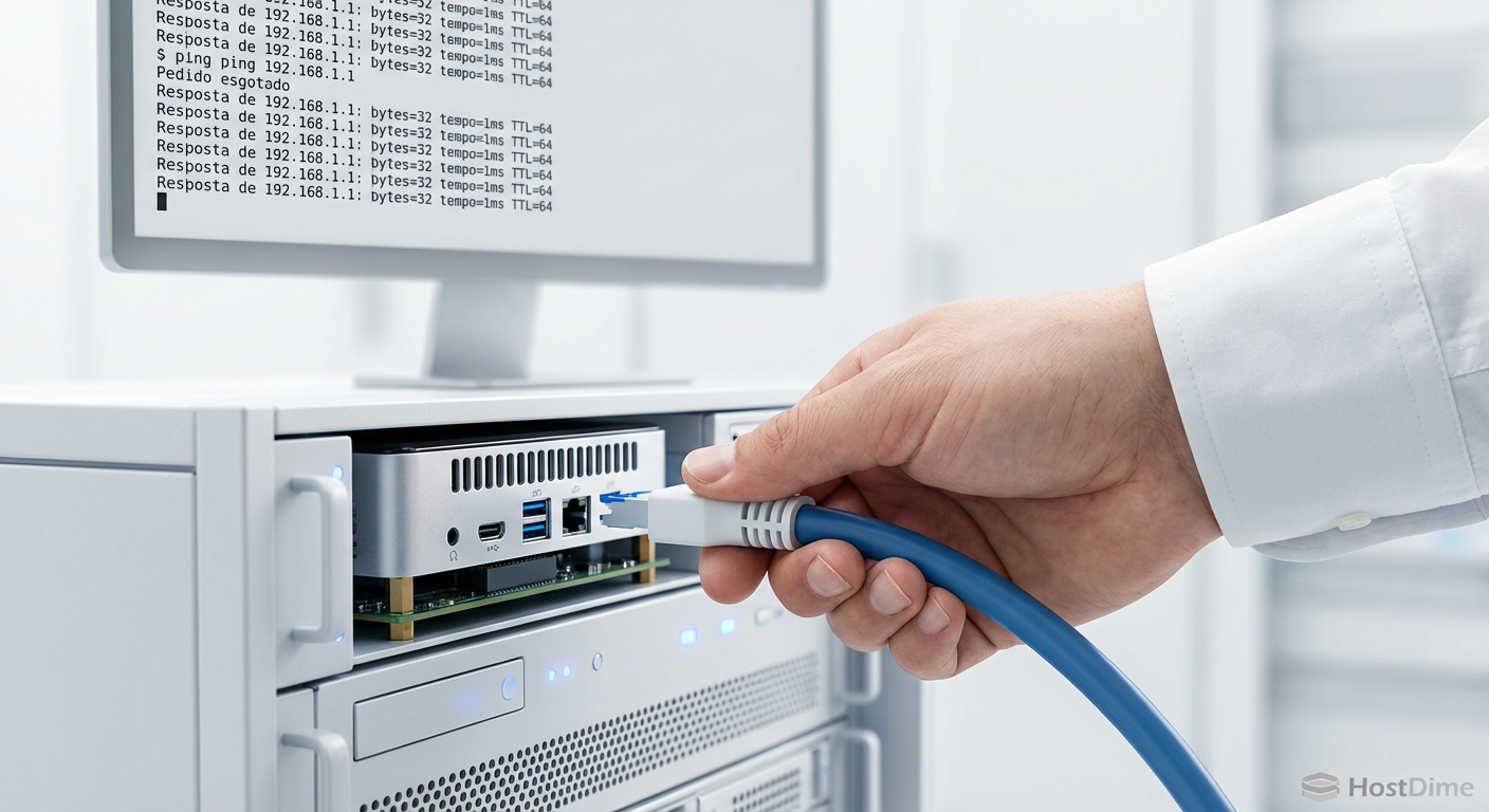 O teste de fogo: Removendo a energia de um nó e observando a recuperação automática do serviço no monitor ao fundo.