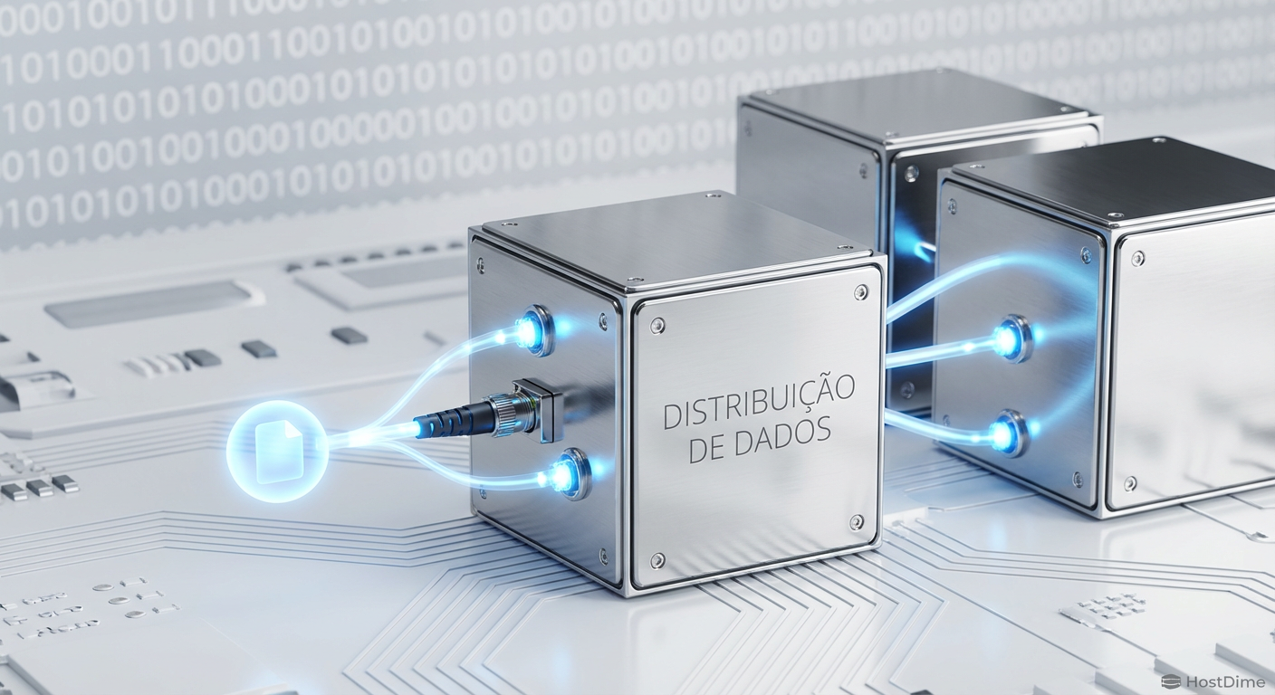 Visualização da replicação síncrona do Ceph: Um dado sendo gravado e instantaneamente copiado para os três nós do cluster.