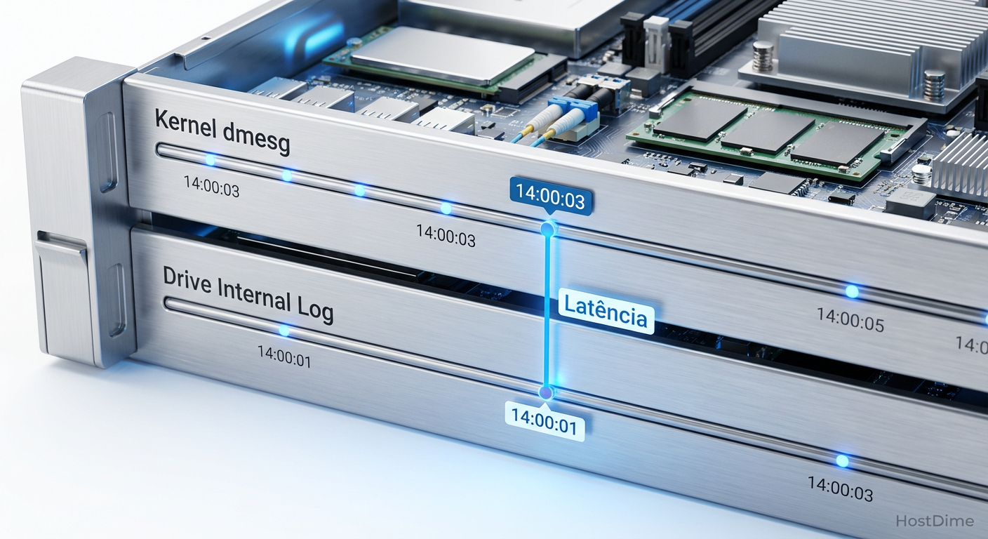 Fig. 3: Correlação temporal. Note o atraso entre o evento interno do firmware e a reação do driver NVMe no OS.
