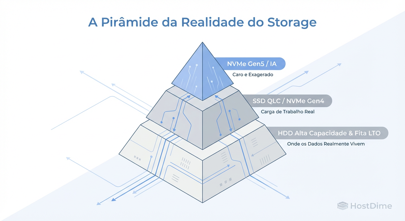 Fig. 1: A hierarquia de armazenamento pragmática vs. o que o vendedor tenta te empurrar.