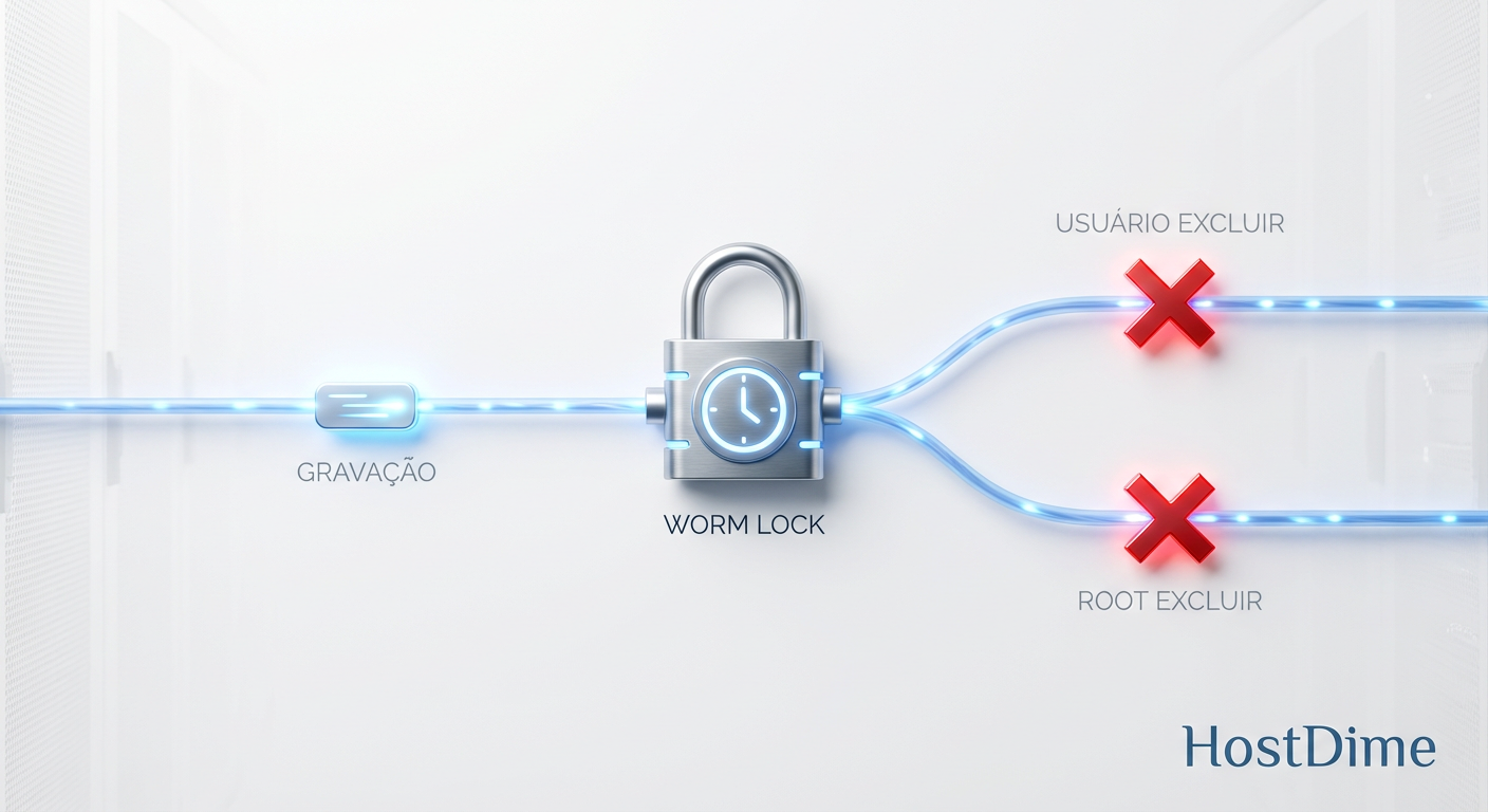 Fig. 1: O fluxo de proteção do Modo Compliance (WORM). Uma vez ativado o 'Compliance Clock', nem mesmo credenciais administrativas podem alterar o bloco de dados.