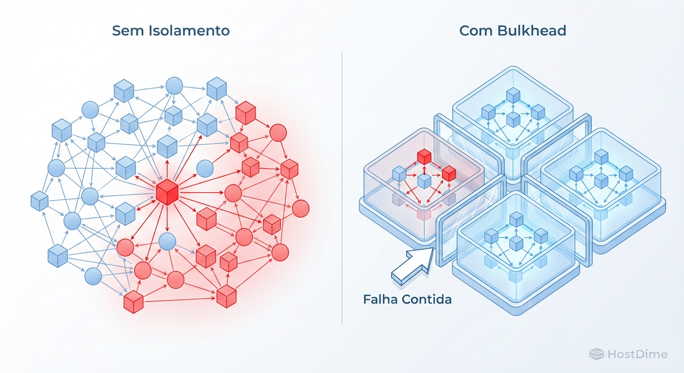 Fig. 1: Comparação visual do impacto de uma falha em arquiteturas monolíticas versus arquiteturas baseadas em isolamento (Bulkhead).