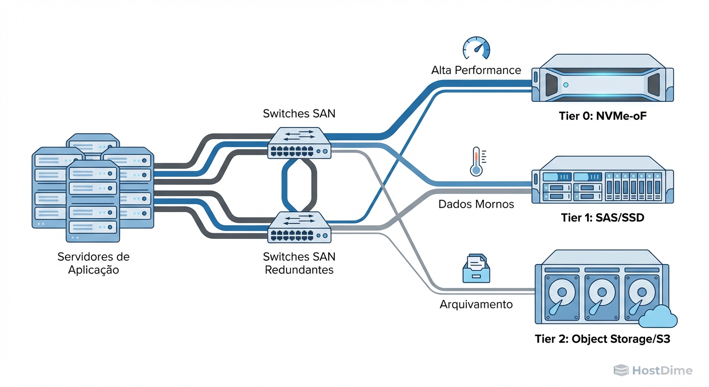 Fig. 1: Topologia física unificada suportando múltiplos protocolos e níveis de serviço (SLA) na mesma fabric.