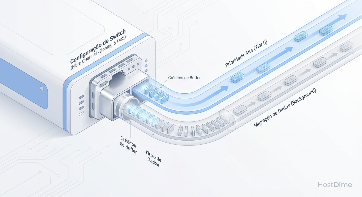 Fig. 3: Mecanismos de QoS e Zoning no Switch para garantir que o tráfego de rebalanceamento entre tiers não afete a latência da produção.