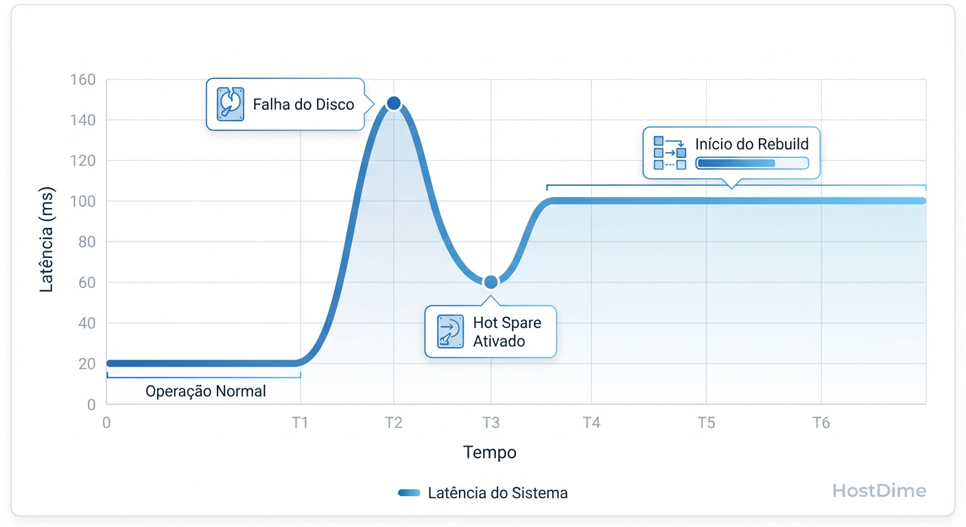 Fig. 1: Correlação temporal entre o evento de falha física e o pico de latência no sistema operacional.